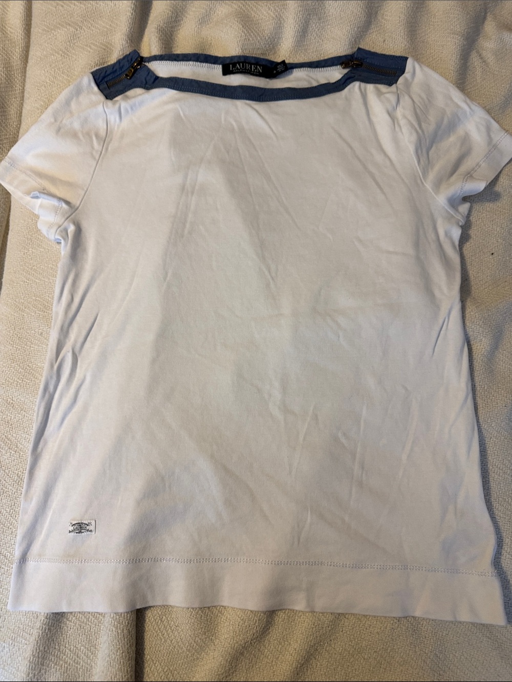 Lauren Ralph Lauren White Tee with Blue Trim